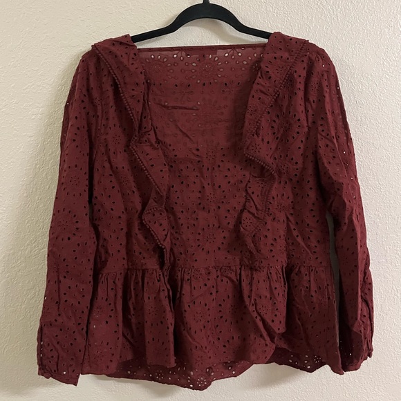 Madewell Burgundy Red Ruffled Blouse - Picture 2 of 3